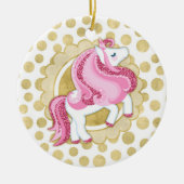 Unicorn Pink Gold Cute Fantasy Keramisch Ornament (Voorkant)