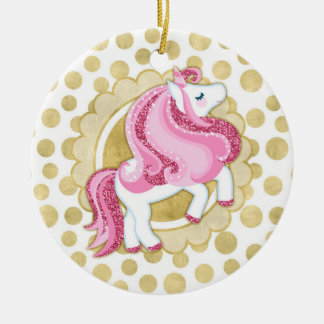 Unicorn Pink Gold Cute Fantasy Keramisch Ornament