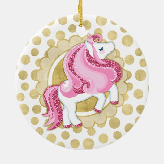 Unicorn Pink Gold Cute Fantasy Keramisch Ornament (Achterkant)