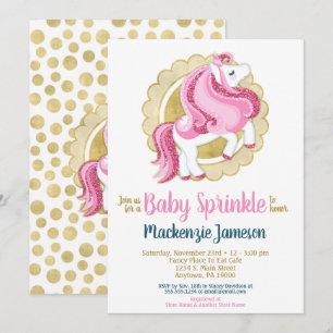 Unicorn Pink Gold Girls Baby Sprinkle Invitation Kaart