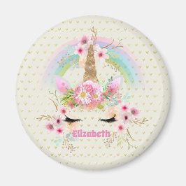 Unicorn Pink Gold Glitter Let Named Girls Floral Magneet