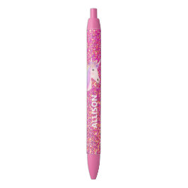 Unicorn Pink Gold Glitter Ombre Girly , op maat ge Zwarte Inkt Pen