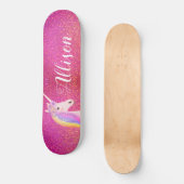 Unicorn Pink Gold Glitter Sparkles Gepersonaliseer Persoonlijk Skateboard (Voorkant)