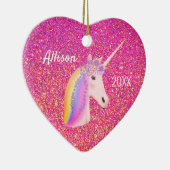 Unicorn Pink Gold Glitter Sparkles Heart Custom Keramisch Ornament (Rechts)