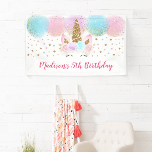 Unicorn Pink Gold Rainbow Girl Birthday Spandoek (Insitu)