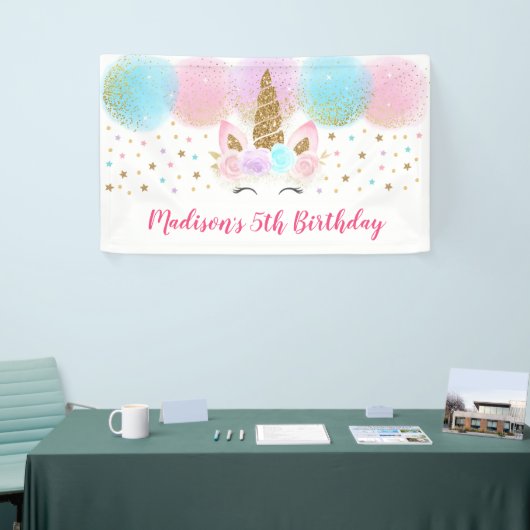 Unicorn Pink Gold Rainbow Girl Birthday Spandoek (Beurs)