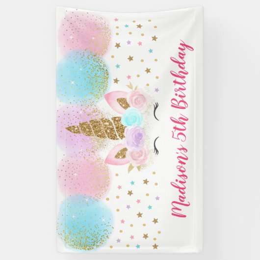 Unicorn Pink Gold Rainbow Girl Birthday Spandoek (Verticaal)