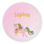 Unicorn Pink Gold Spots Girly Cute Keramische Knop (Voorkant)