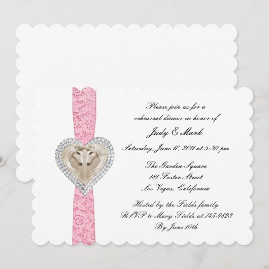 Unicorn Pink Lace Rehearsal Dinner Invitation Kaart (Voorkant / Achterkant)