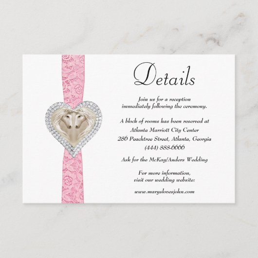 Unicorn Pink Lace Weddenschap Details Informatiekaartje (Voorkant)