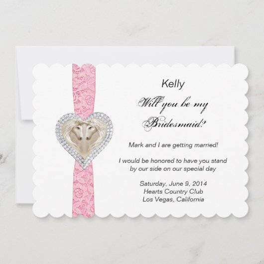 Unicorn Pink Lace Wedding Bridesmaid Kaart (Voorkant)