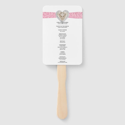 Unicorn Pink Lace Wedding Program Fans Handwaaier (Achterkant)