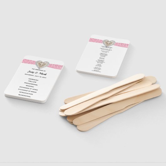 Unicorn Pink Lace Wedding Program Fans Handwaaier (Niet-gemonteerd)