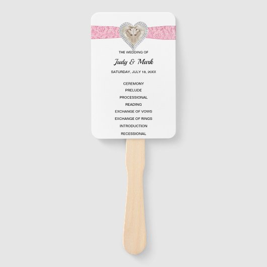 Unicorn Pink Lace Wedding Program Fans Handwaaier (Voorkant)