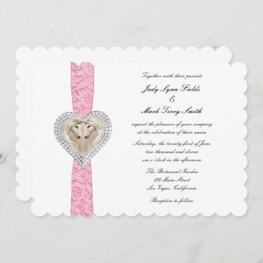 Unicorn Pink Lace Wedding Uitnodiging (Voorkant / Achterkant)