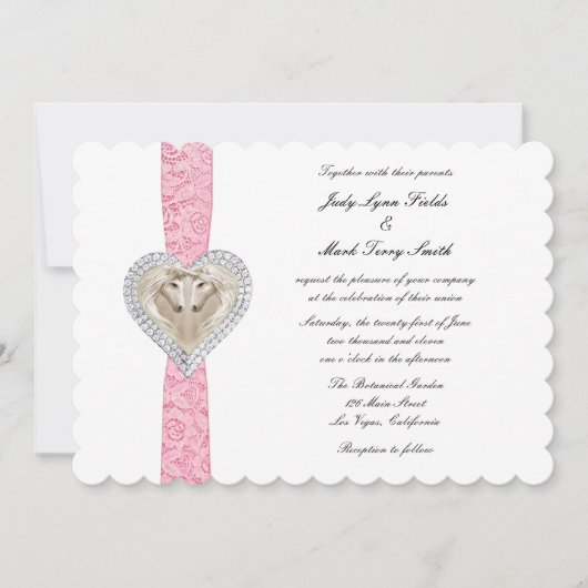 Unicorn Pink Lace Wedding Uitnodiging (Voorkant)