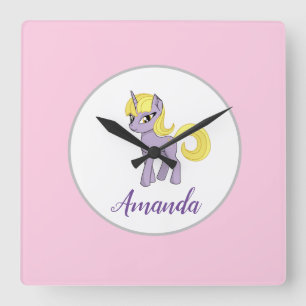 Unicorn Pink Little Girl Wall Clock Room Decor Vierkante Klok