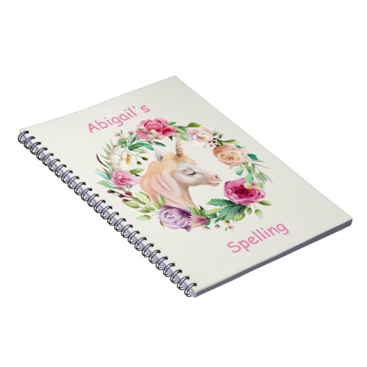 Unicorn Pink Paars Flower Homeschool Notitieboek (Rechterzijde)