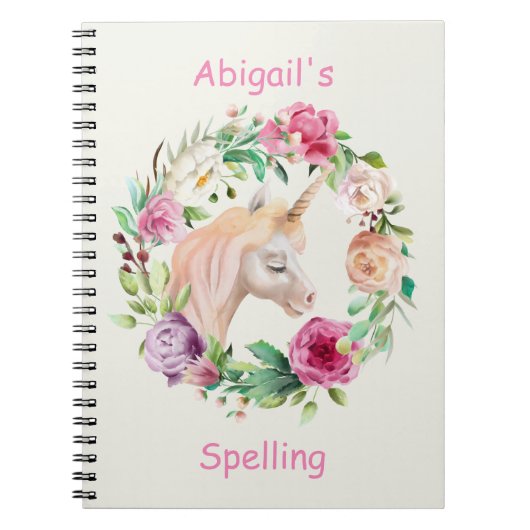 Unicorn Pink Paars Flower Homeschool Notitieboek (Voorkant)