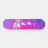 Unicorn Pink Paars Glitter Sparkles Gepersonalisee Persoonlijk Skateboard (Horizontaal)