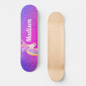 Unicorn Pink Paars Glitter Sparkles Gepersonalisee Persoonlijk Skateboard (Voorkant)