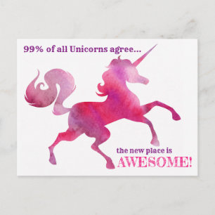 Unicorn Pink Paarse Waterverf Nieuwe adreskaart Aankondigingskaart