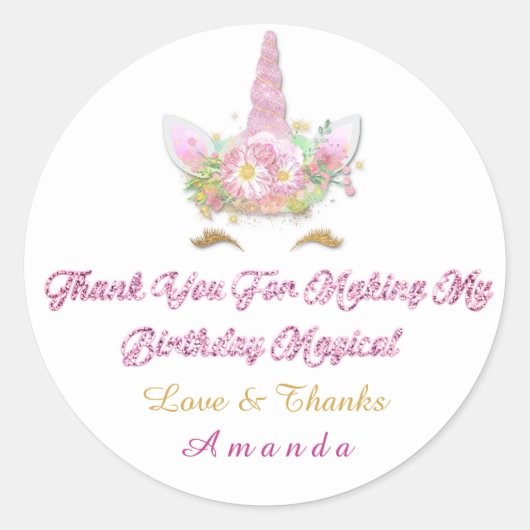 Unicorn Pink Party Favor Ronde Sticker (Voorkant)