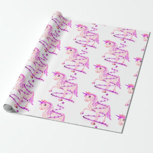 Unicorn Pink White kerstboom Cute Girl Cadeaupapier