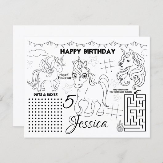 Unicorn placemats, Unicorn-activiteit & kleurpagin (Voorkant / Achterkant)