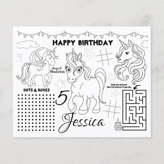 Unicorn placemats, Unicorn-activiteit & kleurpagin (Voorkant)