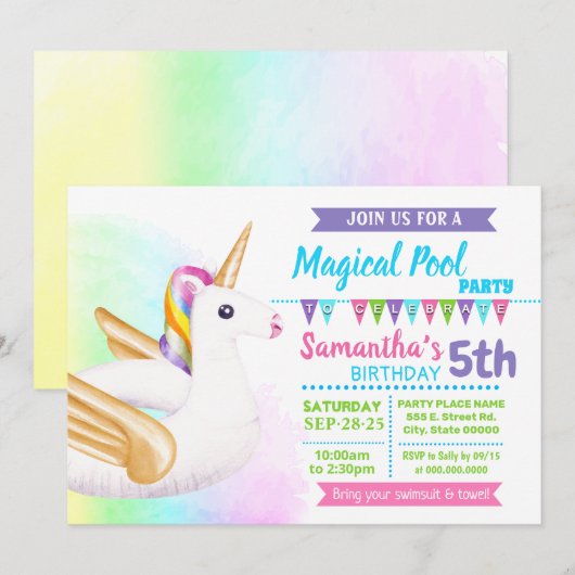 Unicorn poel zomerfeest pastelregenboog kaart (Voorkant / Achterkant)