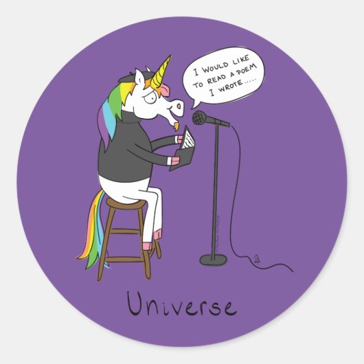 Unicorn Poetry Poet Funny Ronde Sticker (Voorkant)