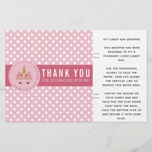 Unicorn Polka Dot Birthday Snoep Bar wrapper (Voorkant)