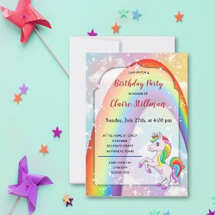Unicorn Pony Rainbow Girl Birthday Party Invite Kaart