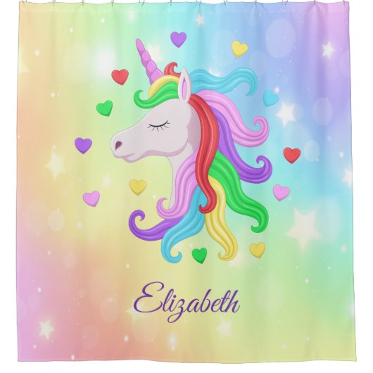 Unicorn Pony Rainbow Stars pastel Girly Magical Douchegordijn (Voorkant)
