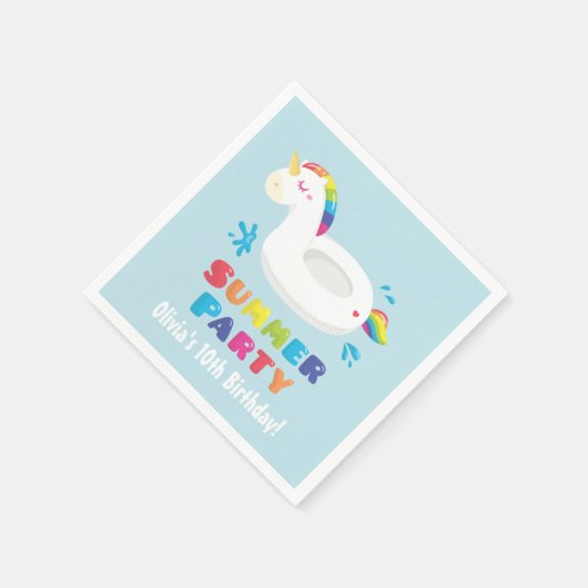Unicorn Pool Float Summer Birthday Party Napkins Servetten (Hoek)