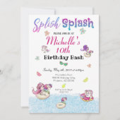 Unicorn Pool Glitter Girl Summer Birthday Kaart (Voorkant)