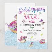 Unicorn Pool Glitter Girl Summer Birthday Kaart (Voorkant / Achterkant)