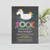 Unicorn Pool Party Birthday Beach Float Invites Kaart (Staand voorkant)