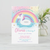 Unicorn Pool Party Birthday Invitation Girls Kaart (Staand voorkant)