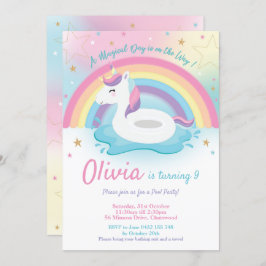 Unicorn Pool Party Birthday Invitation Girls Kaart