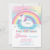 Unicorn Pool Party Birthday Invitation Girls Kaart (Voorkant)
