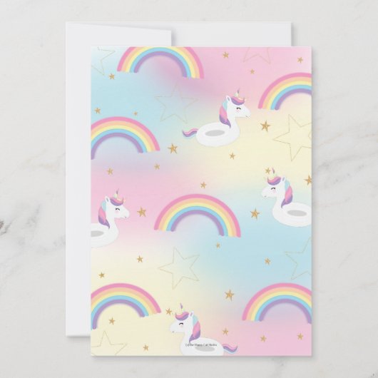 Unicorn Pool Party Birthday Invitation Girls Kaart (Achterkant)