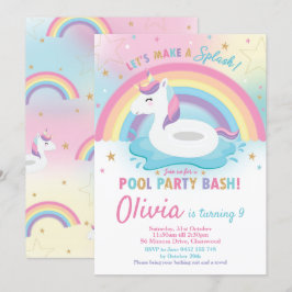 Unicorn Pool Party Birthday Invitation Girls Kaart