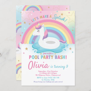 Unicorn Pool Party Birthday Invitation Girls Kaart