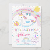 Unicorn Pool Party Birthday Invitation Kaart (Voorkant)
