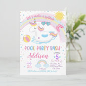 Unicorn Pool Party Birthday Invitation Kaart (Staand voorkant)