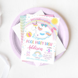 Unicorn Pool Party Birthday Invitation Kaart