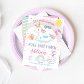 Unicorn Pool Party Birthday Invitation Kaart