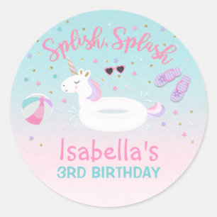 Unicorn Pool Party Favor Label Sticker Pool Party